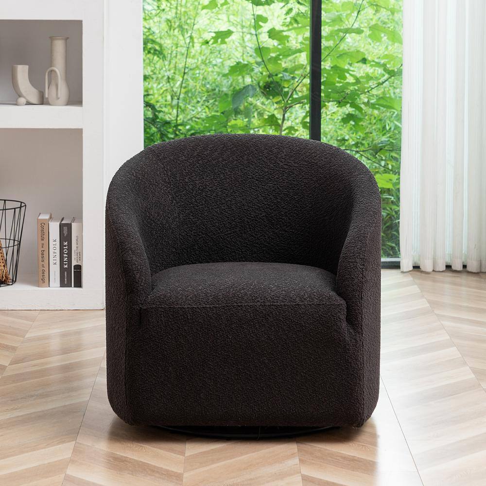 Dark Gray Boucle Upholstered Swivel Barrel Accent Chair