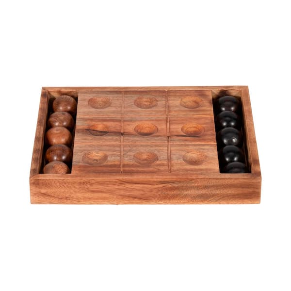 Brown 12 in. Wood Tic Tac Toe Game Set With Orbs