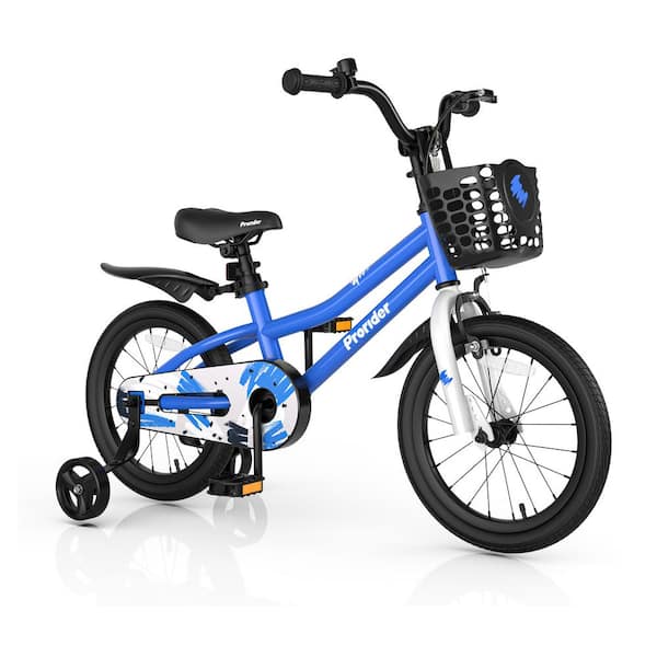 Costway 16 in. Kid's Bike with Removable Training Wheels and Basket for 4-years to 7-Years Old Blue