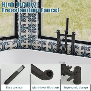 3-Handle Freestanding Floor Mount Roman Industrial Style Tub Faucet Bathtub Filler With Hand Shower In Matte Black