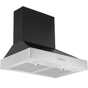 Pro 36 in. 600 CFM Wall Mount with Light Pyramid Range Hood in Black and Stainless Steel