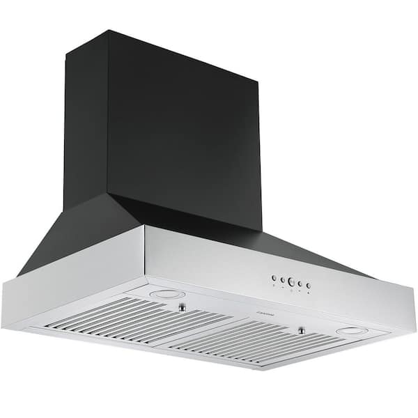 36 in. 450 CFM Convertible Wall Mount Range Hood in Black Stainless Steel