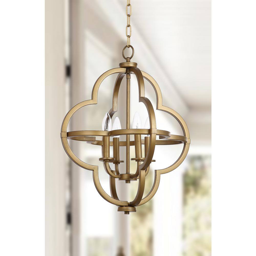 Gold Quatrefoil Globe Ceiling Mount Chandelier