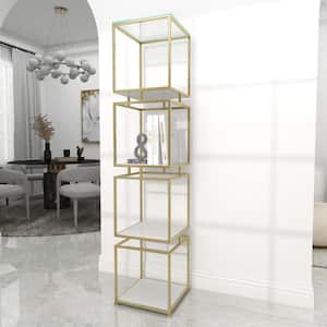 62 in. Metal Stationary Gold Cube Shelving Unit with 4 Marble Shelves