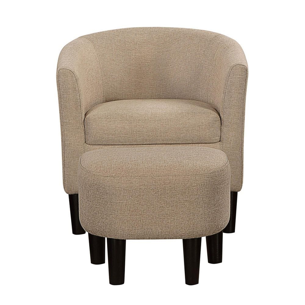 Beige Microfiber Barrel Accent Chair with Ottoman