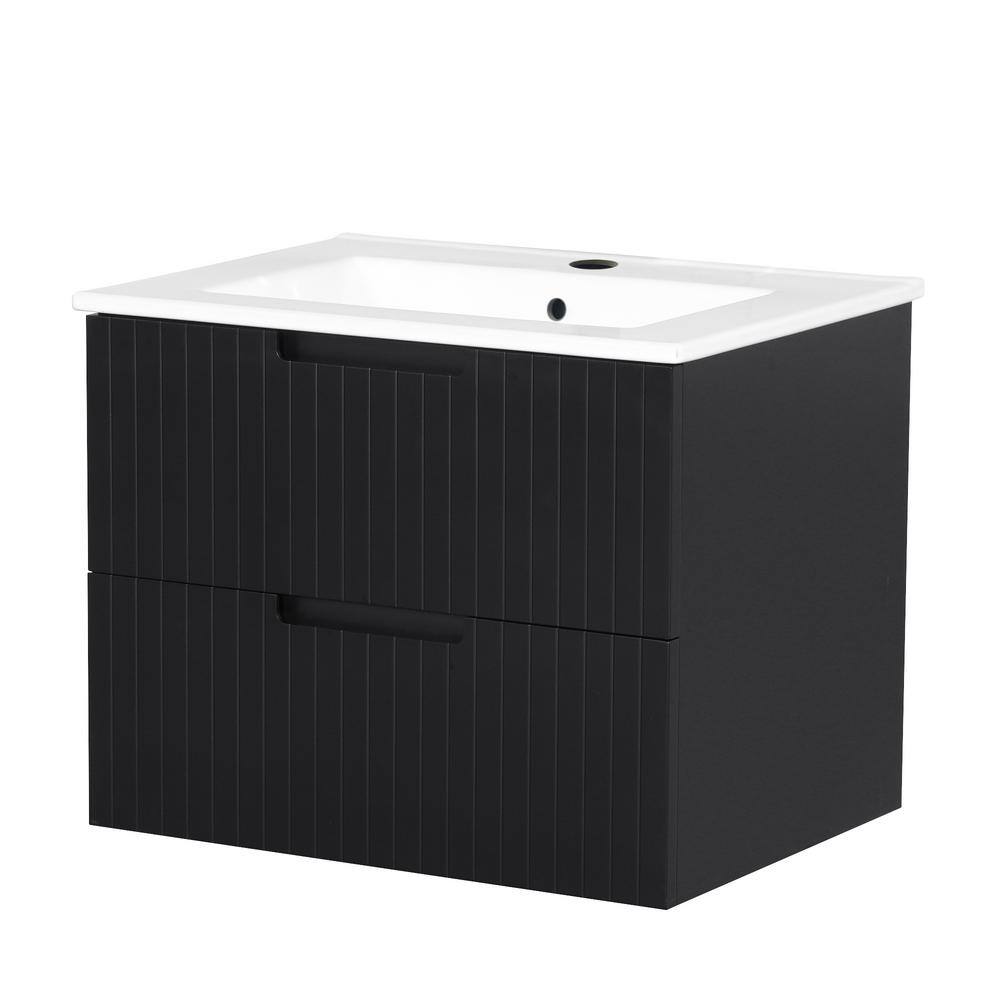 24 in. W Single Sink Floating Bath Vanity in Black with White Ceramic Top and 2 Drawers price history on PriceWatchPro