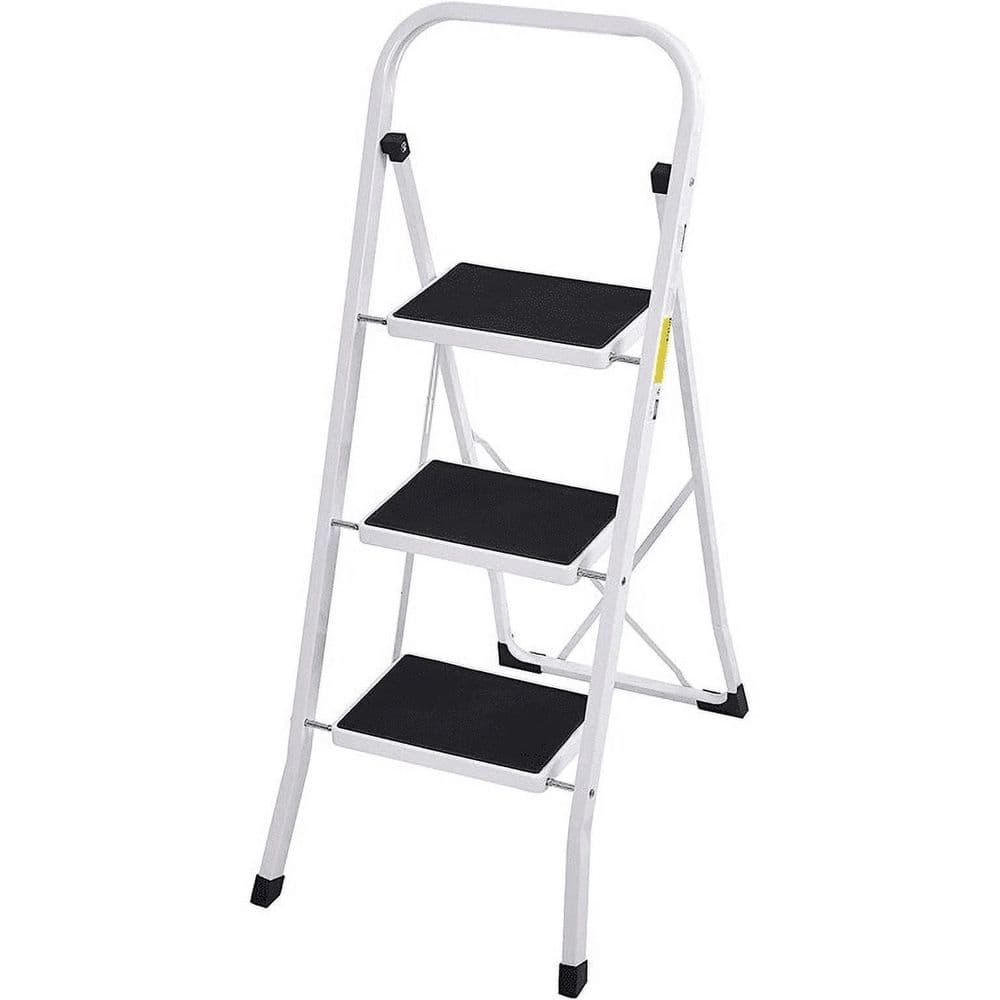 330 lbs. Capacity 3 Step Steel Ladder, Folding Portable Step Stool w/ Non-S
