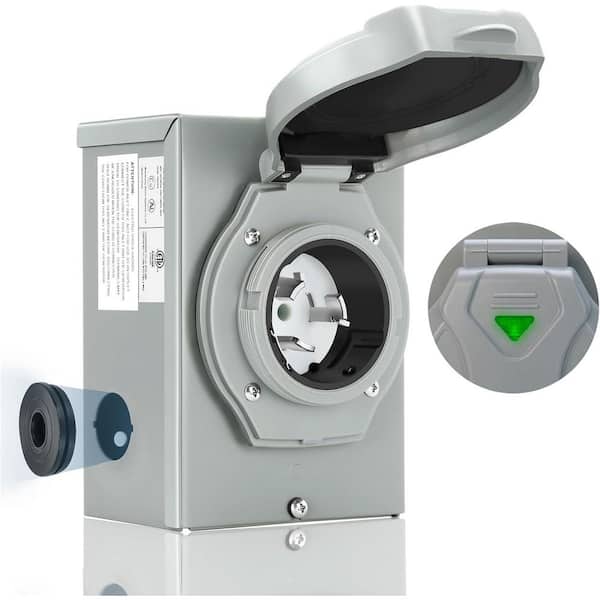 50Amp 125/250V 12500W Generator Inlet Box with CS6375 Plug, Weatherproof, Outdoor Use, ETL Listed, 4-Way Connection