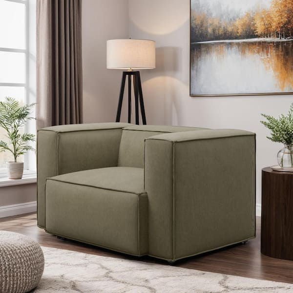 Dockson Olive Green Corduroy Fabric Armchair