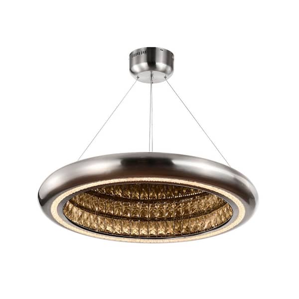 Palace 32 in. Round 3D Brushed Nickel Infinity Mirror Chandelier 52W 3000K LED Light for Living Dining Room, Kitchen