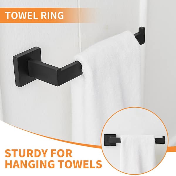 Bathroom Hardware Set 4-Piece Bath Hardware Set with Towel Bar, Robe Hook, Toilet Paper Holder in Matte Black