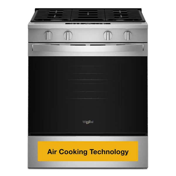 30 in. 4 Burners Slide-In Gas Range in Stainless Steel with Air Cooking Technology and Steam Clean