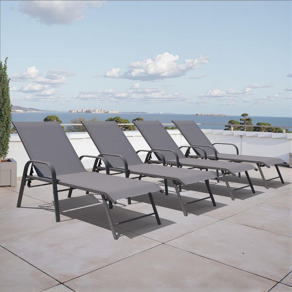 4-Piece Aluminum Adjustable Outdoor Patio Chaise Lounge with Arms and Gray Textilene Fabric price history on PriceWatchPro