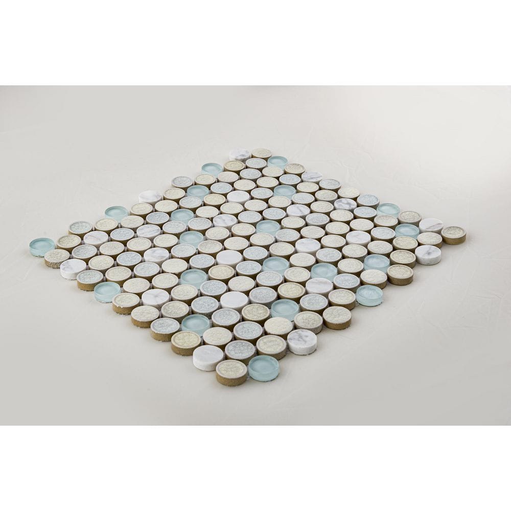 Retro Blue and White Penny Round Marble Mosaic Tile
