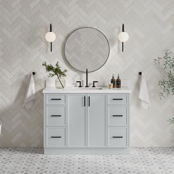 ARIEL Kelly 49 in. W x 22 in. D x 36 in. H Single Sink Bath Vanity in Grey with Pure White Quartz Top