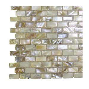 Baroque Pearl 3 in. x .08 in. Mini Brick Pearl Glass Floor and Wall Tile Sample