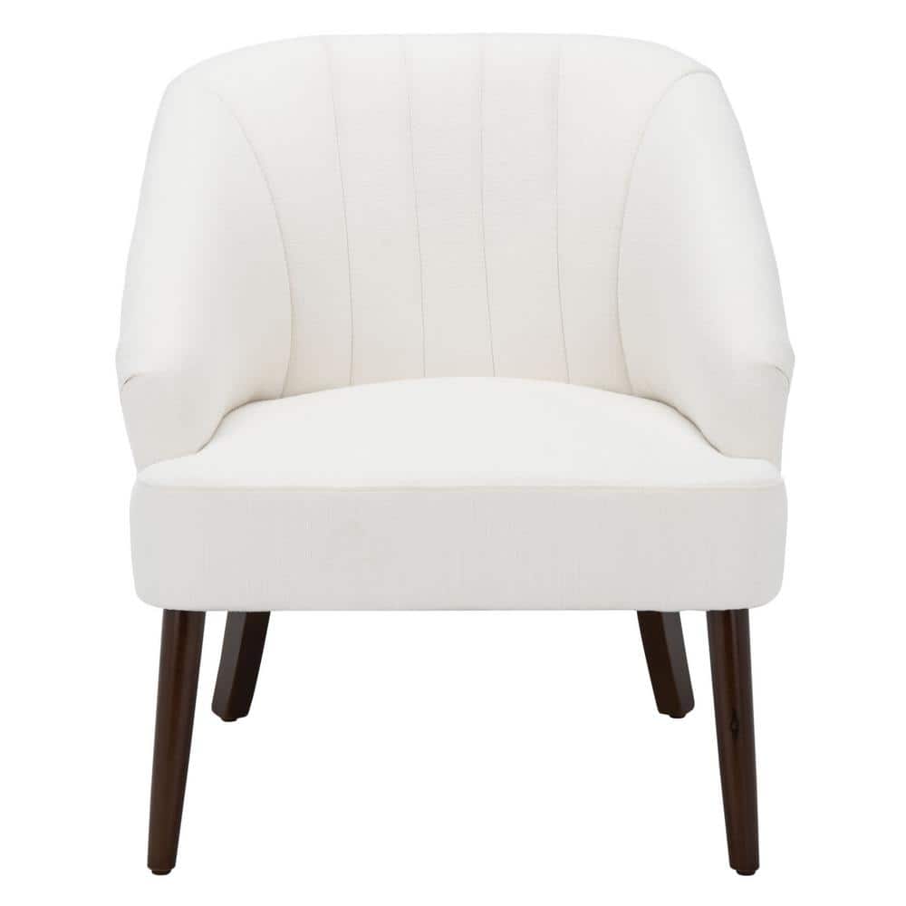 Sleek White Velvet Accent Chair with Walnut Flared Legs