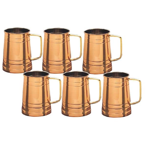 Old Dutch 4.5 in. H Solid Copper Tankard with 1 pt. Brass Handle (Set of 6)