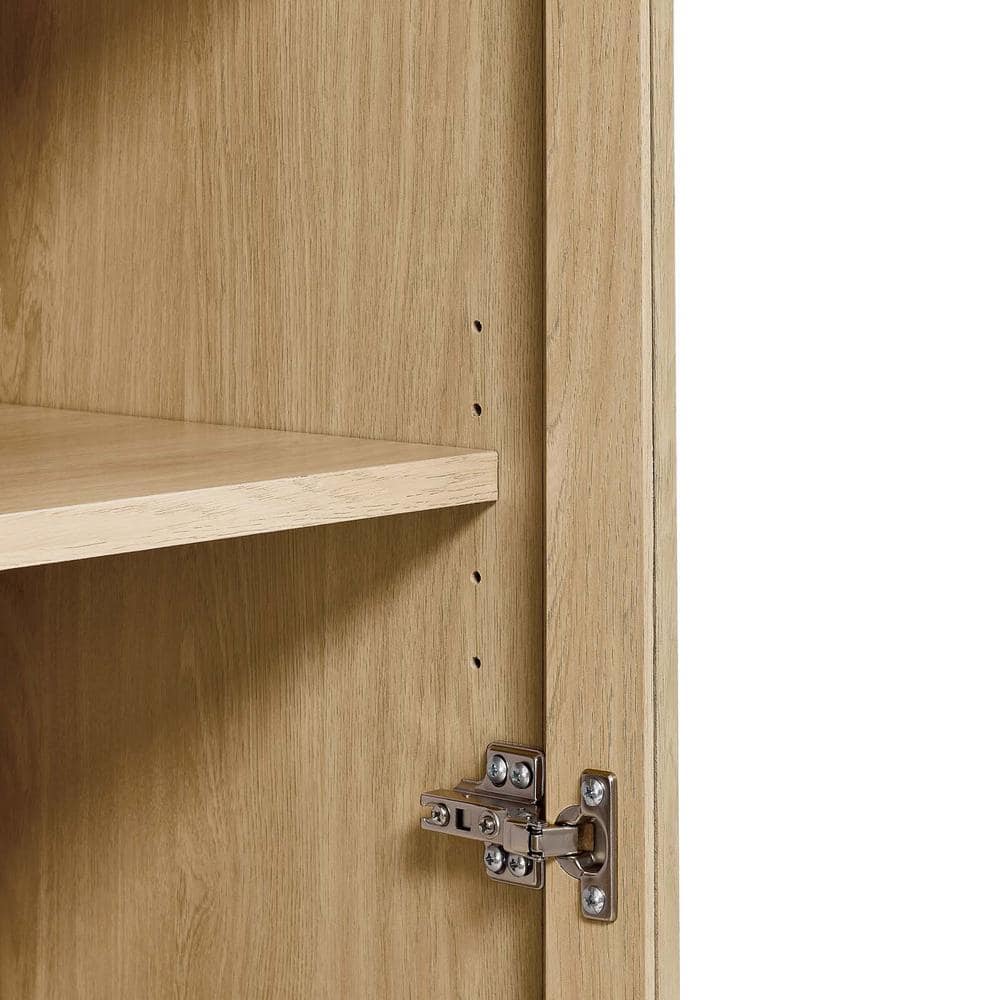 Tessa Tall Oak Arched Storage Display Cabinet with Glass Doors