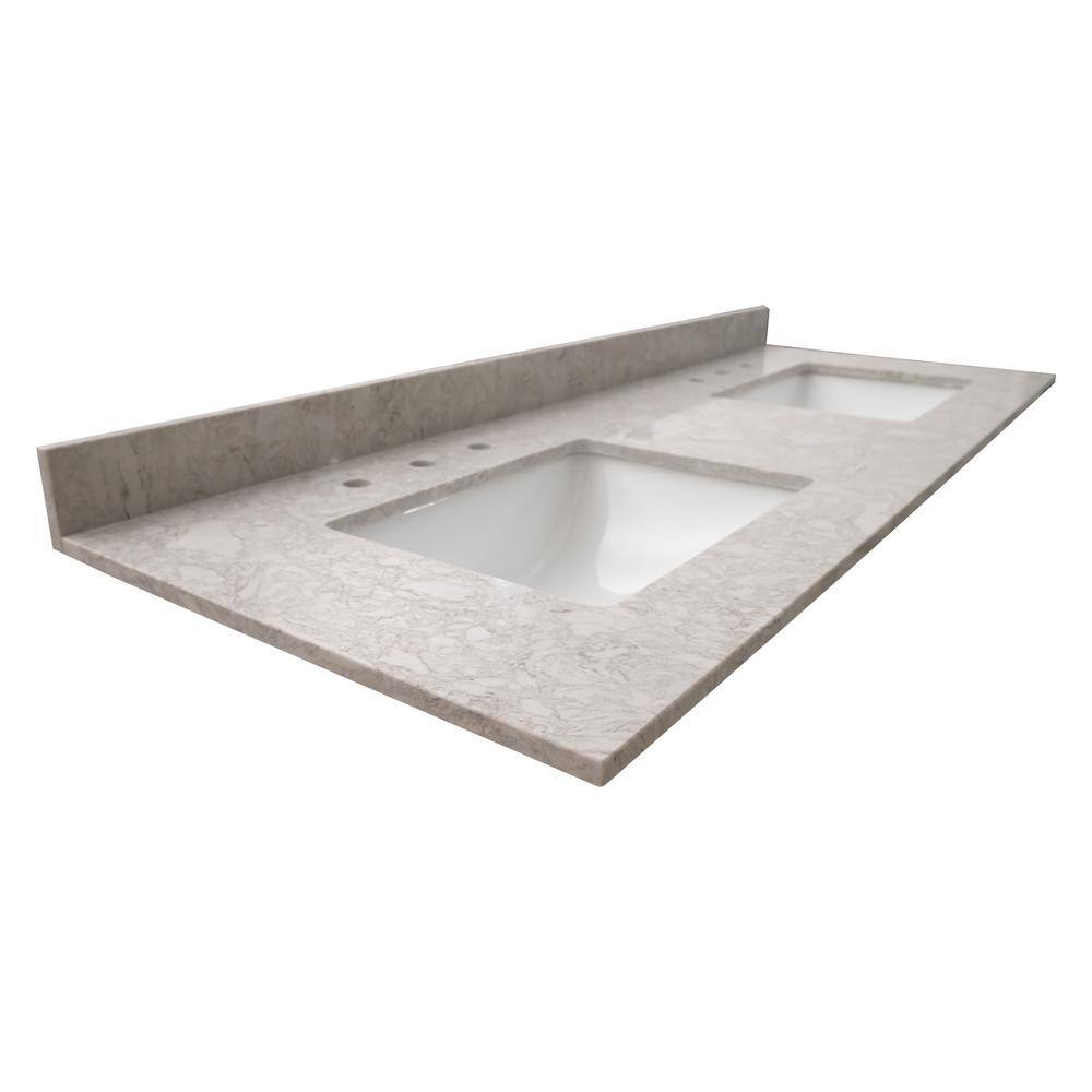 61 in. Drifting Fog Marble Double Sink Bathroom Vanity Top