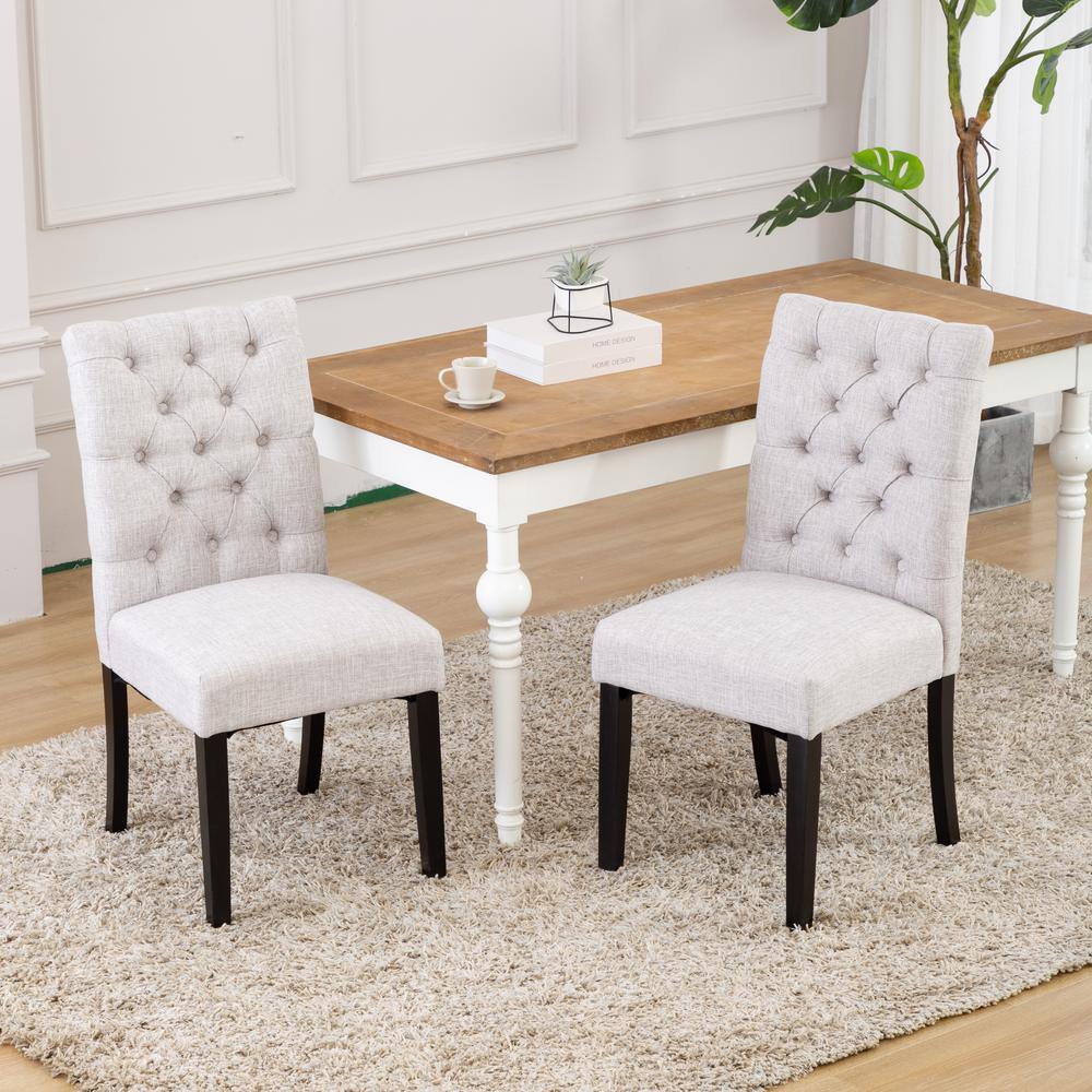 Polytrends Grandview Tufted Upholstered Linen Fabric Dining Chair Light Gray