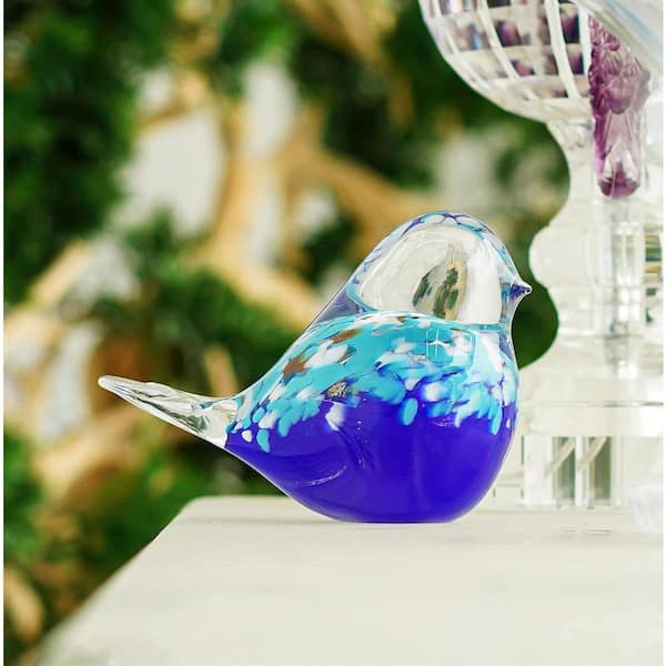 置物  Bird 4.6 in. x 6.6 in. Handmade Blown Glass Blue Bird Figurine:Elegant