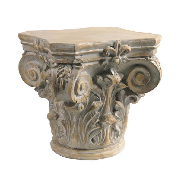 Antique White Magnesium and Glass Fiber Pedestal with Classic Carved Scrollwork