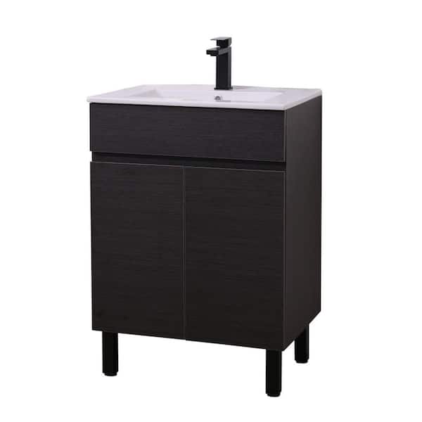 24 in. W x 18 in. D x 34 in. H Black Bathroom Vanity Single with White Ceramic Sink Top