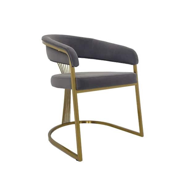 Benjara Amur Dark Gray and Gold Velvet Dining Chair