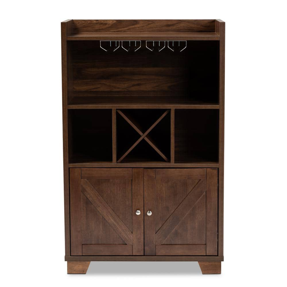 Baxton Studio Carrie 4 Bottle Walnut Wine Cabinet 163 10443 HD