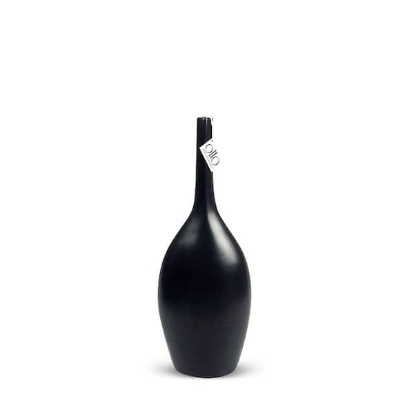Unbranded Bottle Ceramic Short Vase In Black Matte 16 in. Height