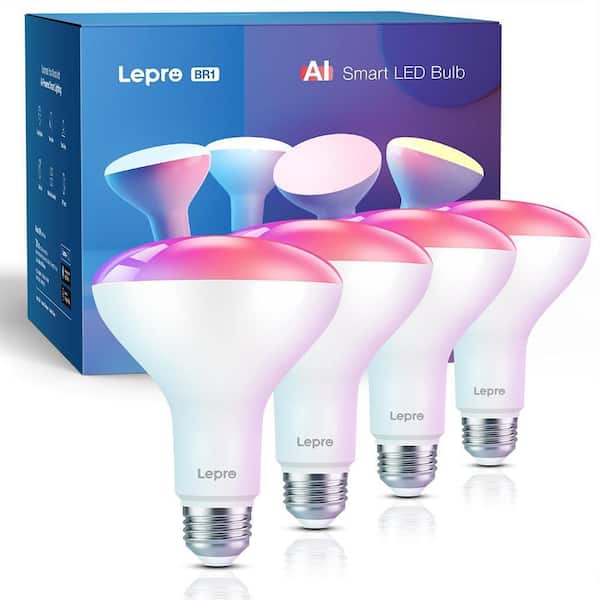 60-Watt Equivalent AI Smart BR30 Color Changing Flood LED Light Bulb with Voice Control Powered by Lepro (4-Bulb)