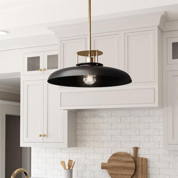Beacon 20 in. 1-Light Black and Gold Chandelier Hanging Pendant light