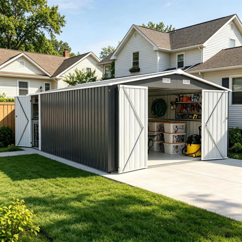 Mondawe 10 ft. x 14 ft. Gray Outdoor Metal Storage Shed with