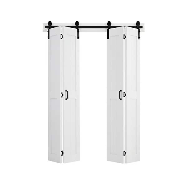 Bi-Fold Door 60 in. x 84 in. 1/2 Lite, Clear Glass Solid Core MDF Sliding Closet Door,s White Bi-Fold Door with Included