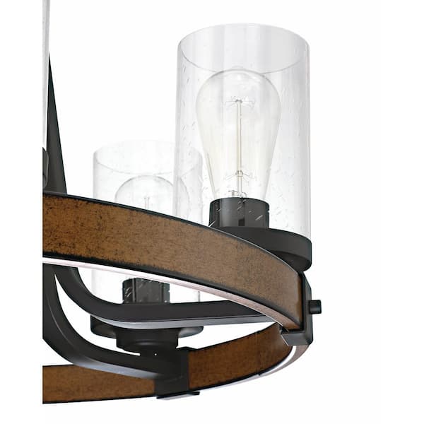 Pia Ricco 6-Light Matte Black Chandelier with Clear Seeded Glass  