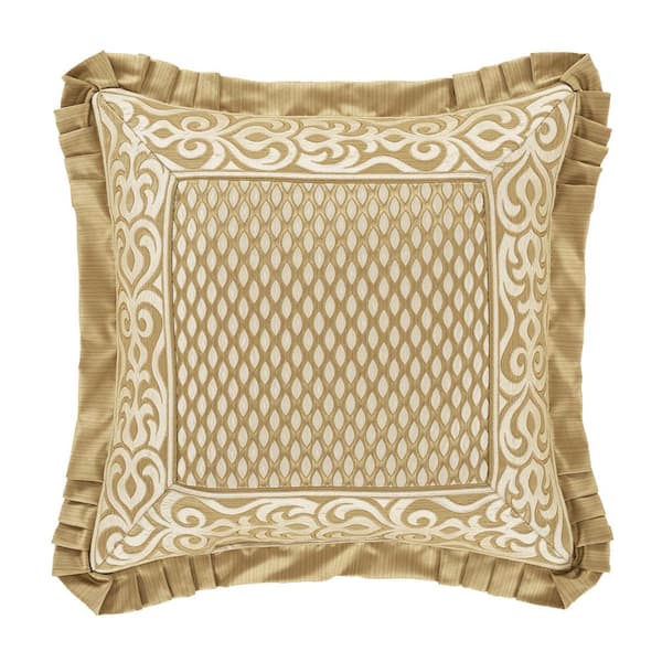 Unbranded Lagos Gold Polyester 20 in. Square Embellished Decorative 20 in. x 20 in. Throw Pillow