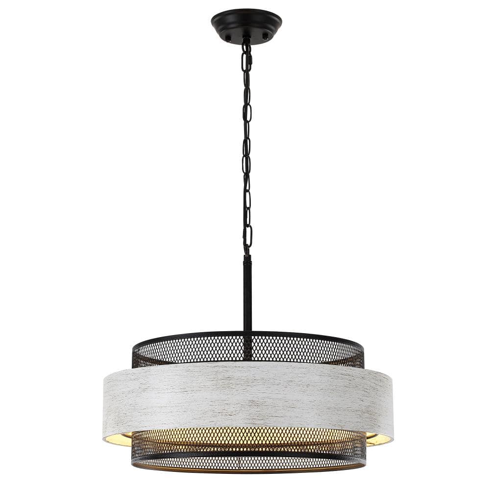 19.69 in. 5-Light White Modern Drum Chandelier Industrial Metal Shade for Kitchen Island Living Room Foyer price history on PriceWatchPro