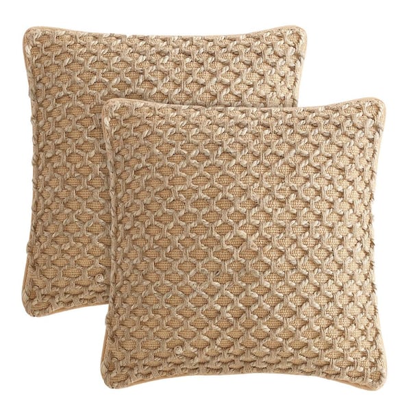 Boho Living Jada Beige Geometric 20 in. x 20 in. Braided Jute Decorative Throw Pillow Cover (Set of 2)