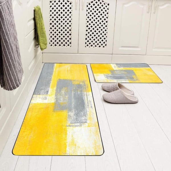Yellow 17 in. x 24 in. Indoor Kitchen Mats Sets 2 Piece