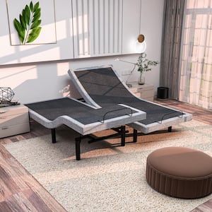 Adjustable Gray Split-King Bed Frame USB, Dual Massage, Under-Bed Light, App Control, Head and Foot Incline Platform Bed