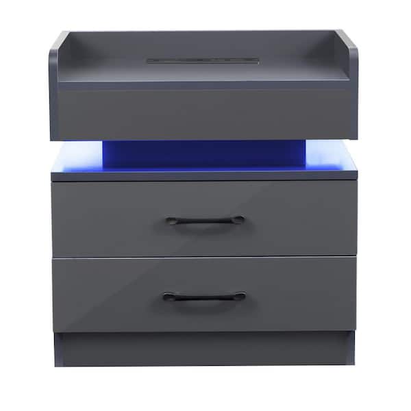 ATHMILE 2-Drawer Gray Nightstand (19.3 in. L x 13.8 in. W x 20.5 in. H)
