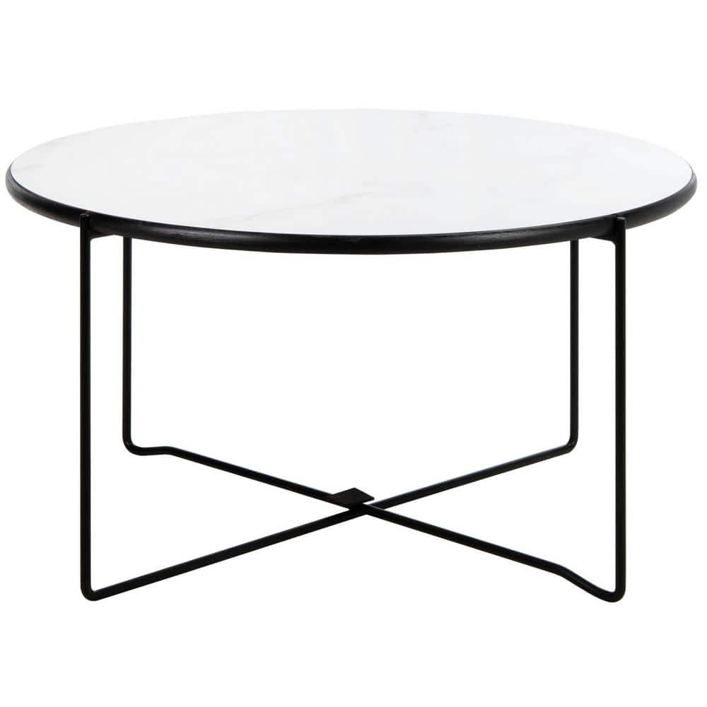 Mid-Century Chic Round Coffee Table with Faux White Marble Top
