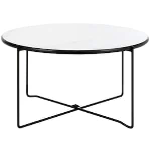 Wrena 27.5 in. White/Black Round Faux Marble Coffee Table