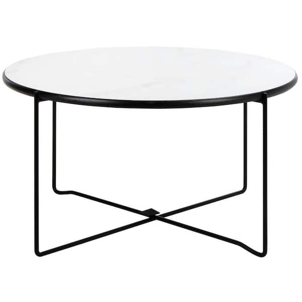 SAFAVIEH Wrena 27.5 in. White/Black Round Faux Marble Coffee Table