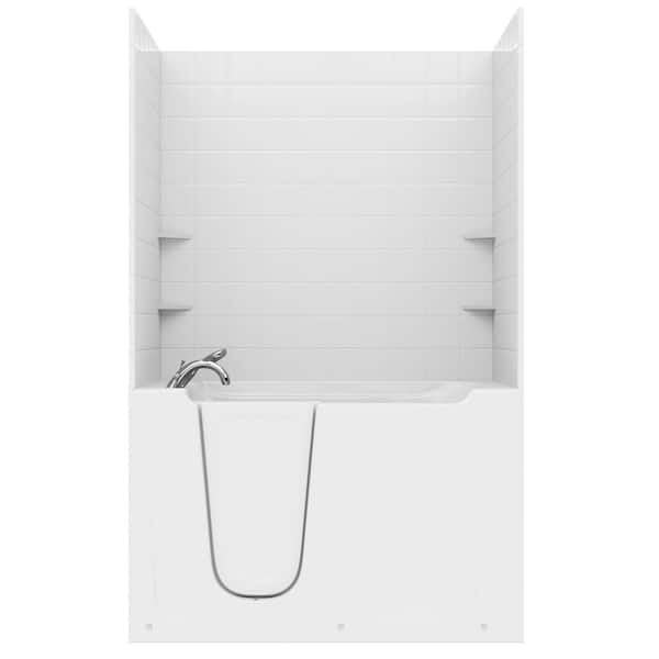Rampart Wall Series 36 in. x 60 in. Left Side Drain Soaking Bathtub in White with 6 in. Tile Shower Wall Kit