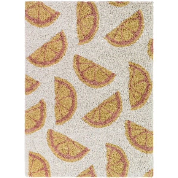 Avalon Yellow/Coral 3 ft. 11 in. x 5 ft. 7 in. Kids Fruit Area Rug