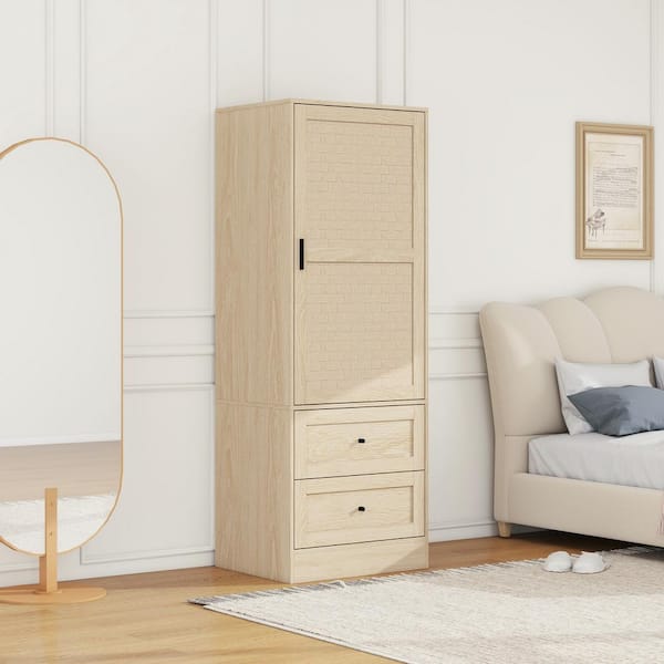 Nestfair 23.63 in. W x 18.9 in. D x 64.97 in. H Brown Natural Linen Cabinet Storage Cabinet with 2-Drawers