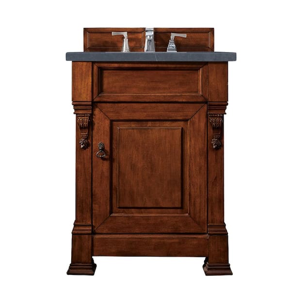 James Martin Vanities Brookfield 26 in. W x 23.5 in D x 34.3 in. H Single Vanity in Warm Cherry with Quartz Top in Charcoal Soapstone