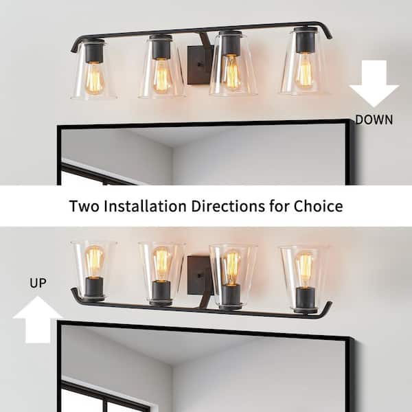 30.25 in. 4-Light Painted Black Vanity Light with Clear Glass Shades